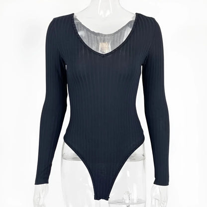 Nero Body a righe con scollatura a V profonda