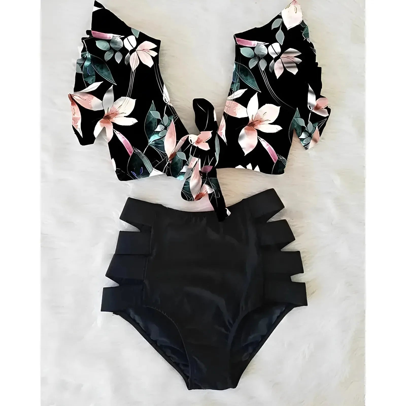 Nero Costume da bagno a due pezzi con top decorativo