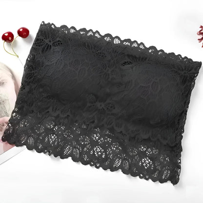 Nero Reggiseno Bandeau in Pizzo Universale con Design a Scollatura Bassa