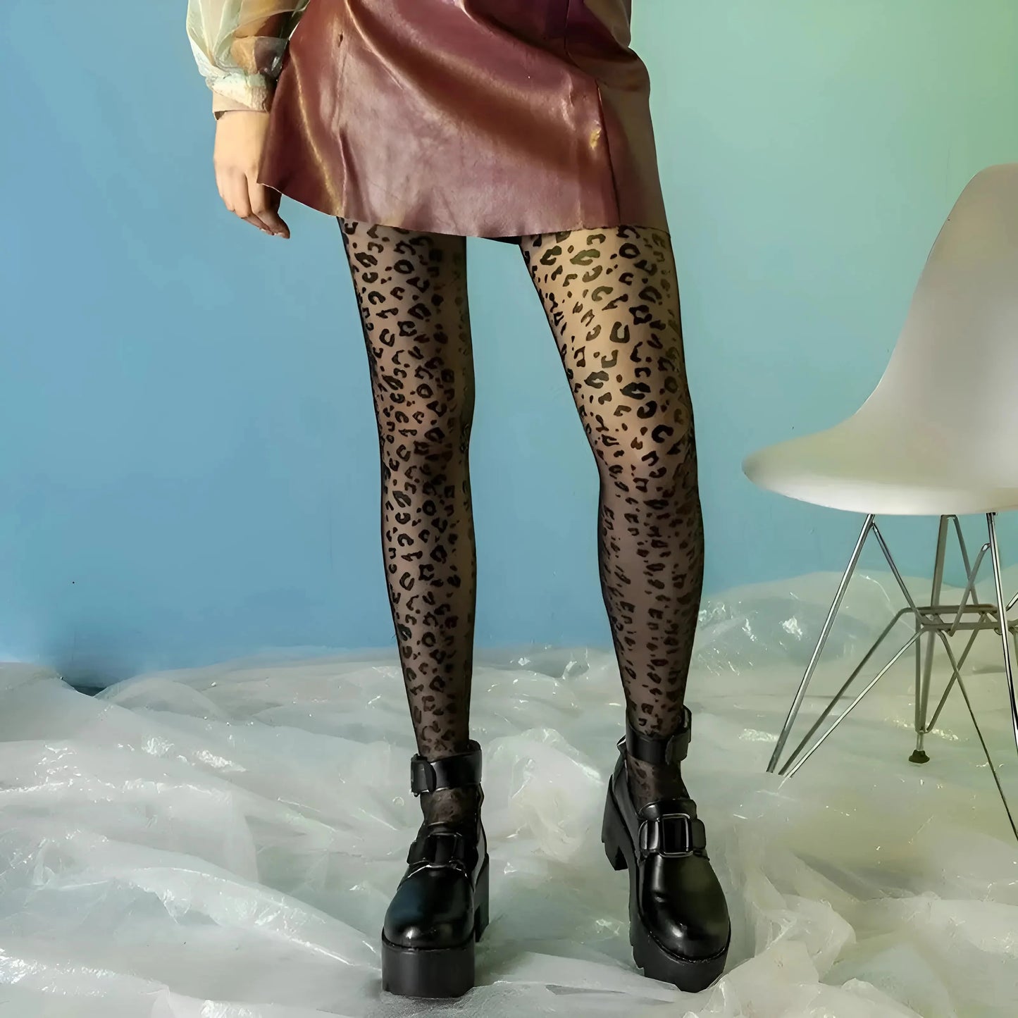 Nero Collant Donna a Stampa Leopardo