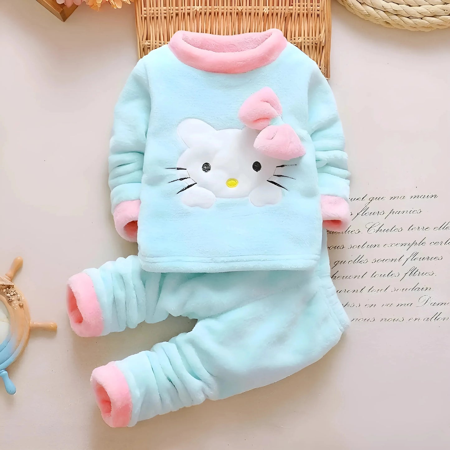 Blu Pigiama in Pile a Tema Gatto per Bambini