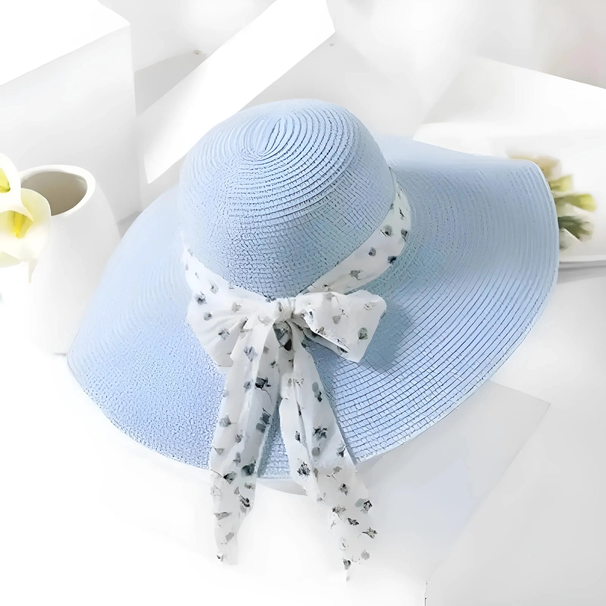 Blu Cappello da Spiaggia con Nastro Decorativo