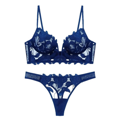 Blu Set di Lingerie in Pizzo Floreale