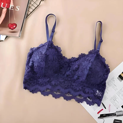 Blu Reggiseno in pizzo con design a vita bassa