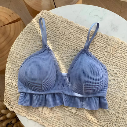 Blu Bralette in pizzo con bordo a frange