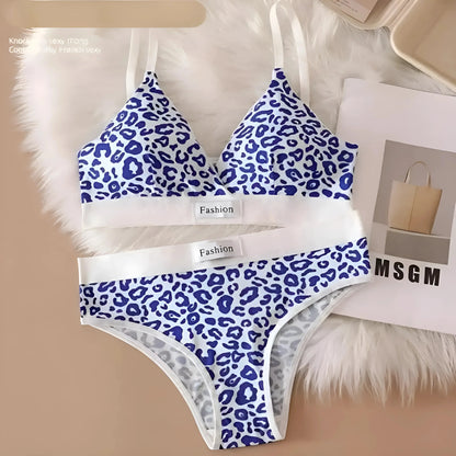 Blu Set di Lingerie a Stampa Leopardo