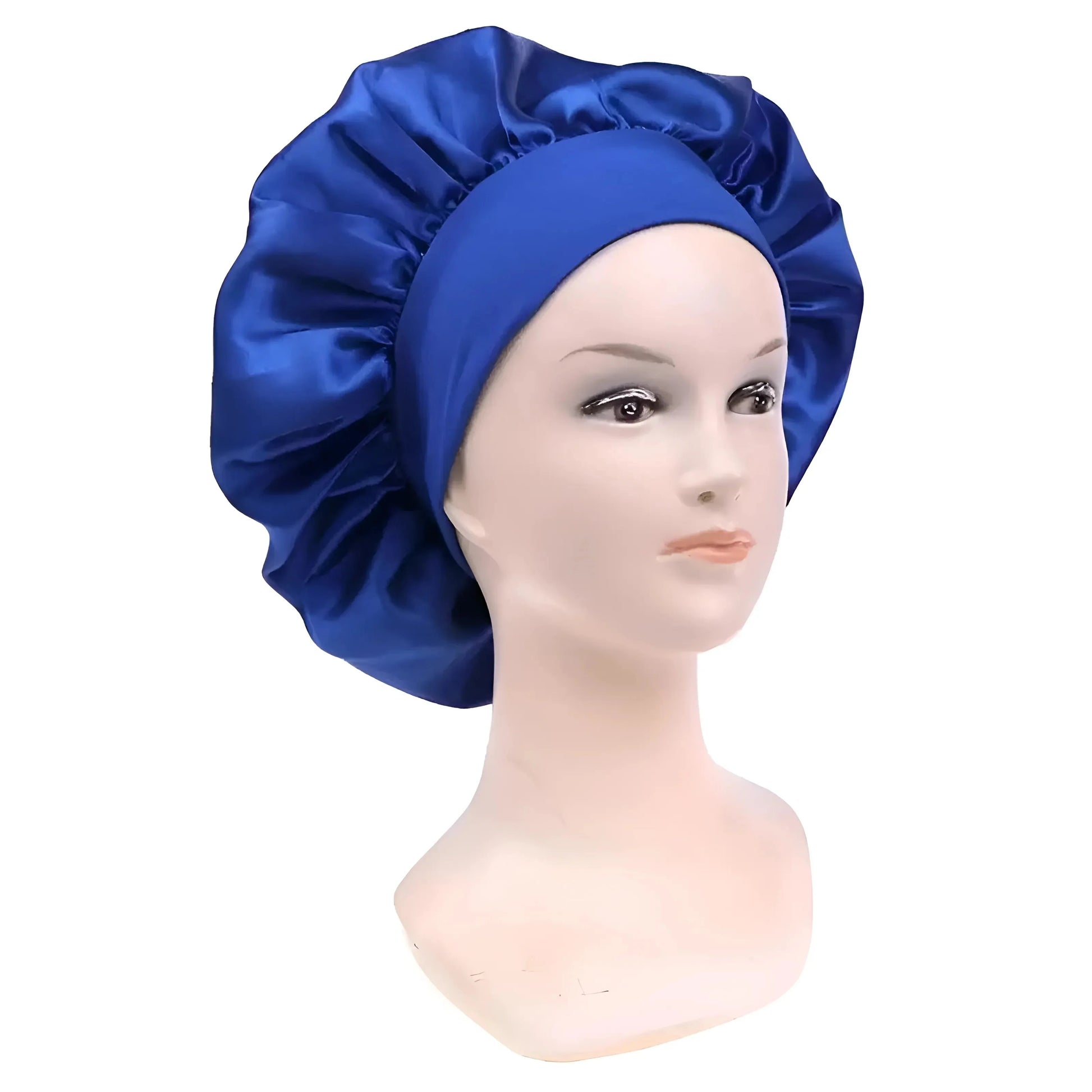 Blu Cappello da notte in satin con elastico