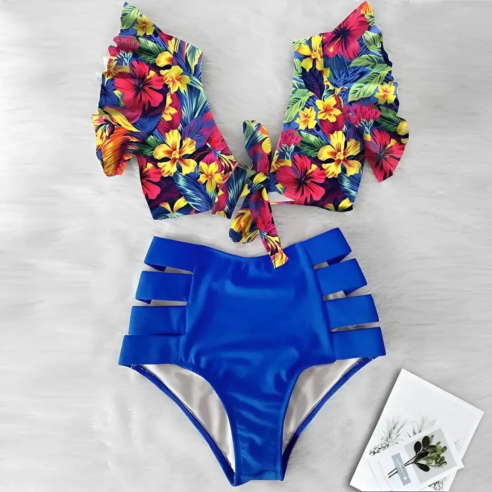 Blu Costume da bagno a due pezzi con top decorativo