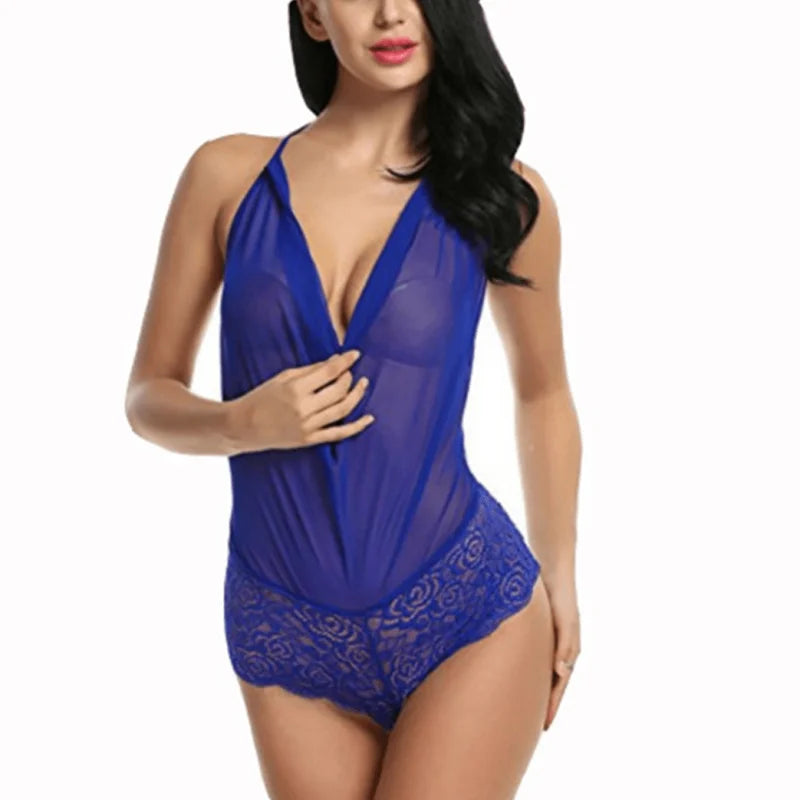 Body in pizzo con davanti in rete - blu / s