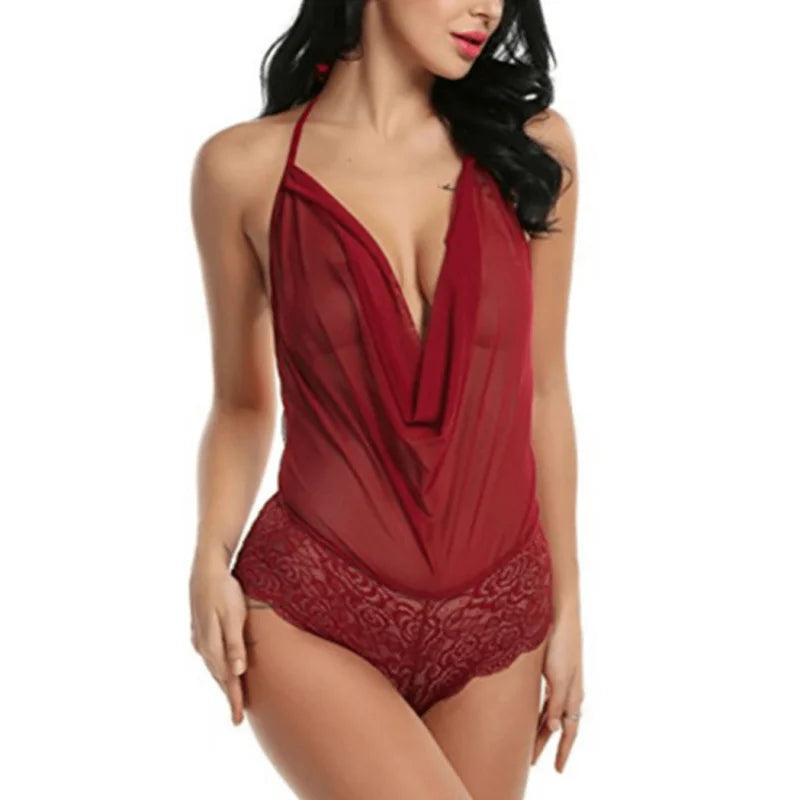 Body in pizzo con davanti in rete - rosso / s