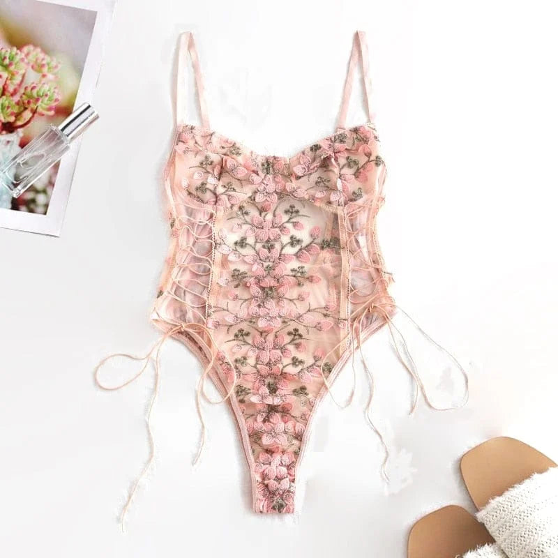 Body in pizzo con rilievo floreale - rosa / s