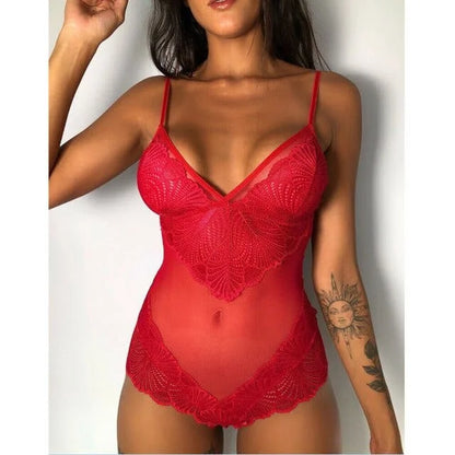 Body in pizzo universale con rete - rosso / s