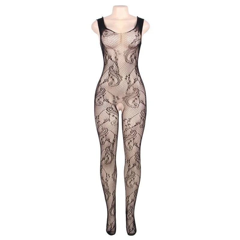 Bodystocking con motivo in pizzo - nero / universale