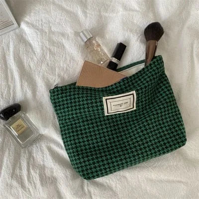 Borsa cosmetica in tessuto a quadretti - verde scuro