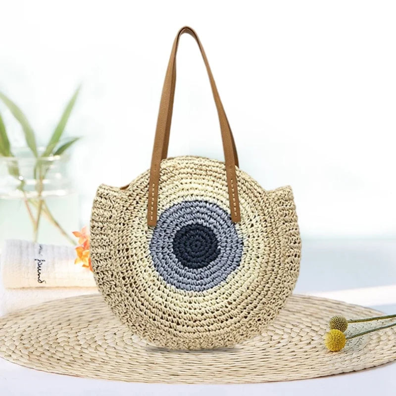 Borsa tonda da spiaggia in paglia - beige