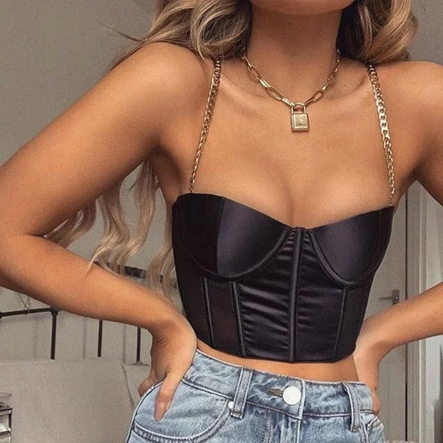 Bralette con dettaglio a catena - nero / s