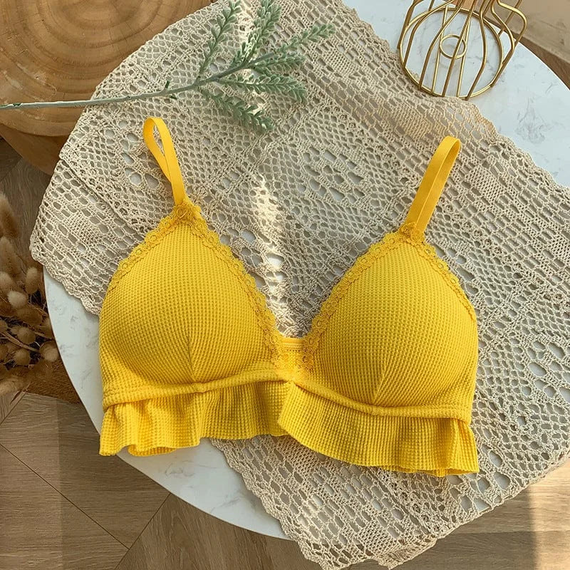 Bralette di pizzo con volant - giallo / universale