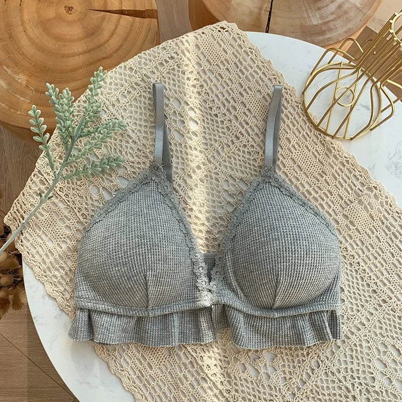 Bralette di pizzo con volant - grigio / universale