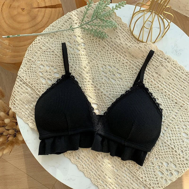 Bralette di pizzo con volant - nero / universale