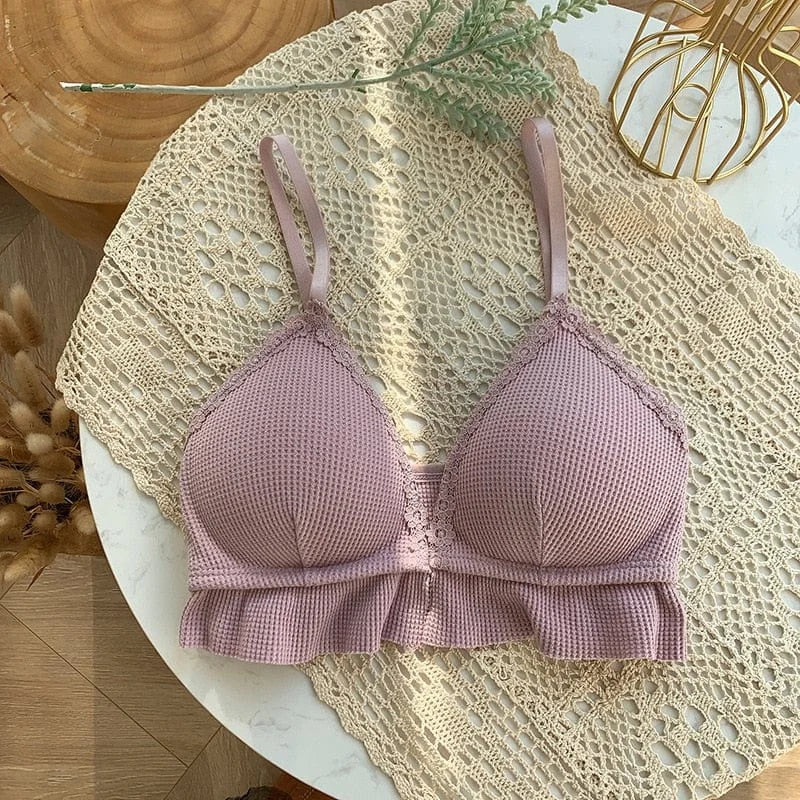 Bralette di pizzo con volant - rosa / universale