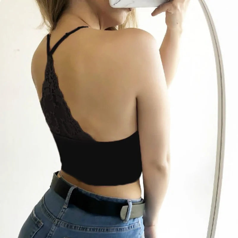 Bralette in pizzo con dettaglio in pizzo sul petto