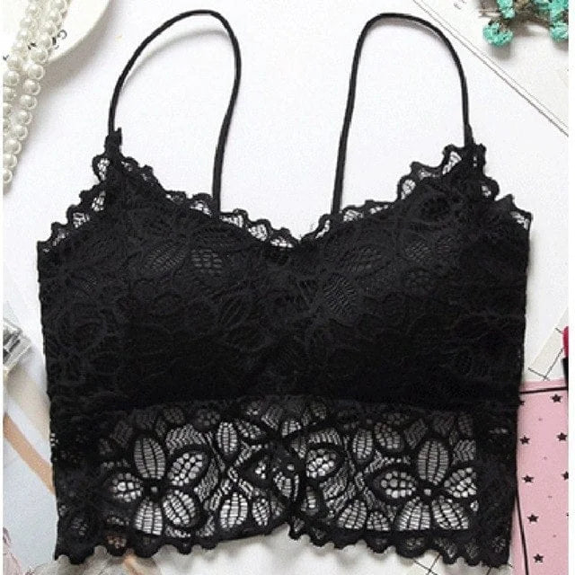 Bralette in pizzo con push-up e fondo abbassato - nero / universale