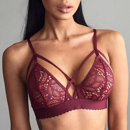 Bralette in pizzo con spalline decorative - borgogna / s