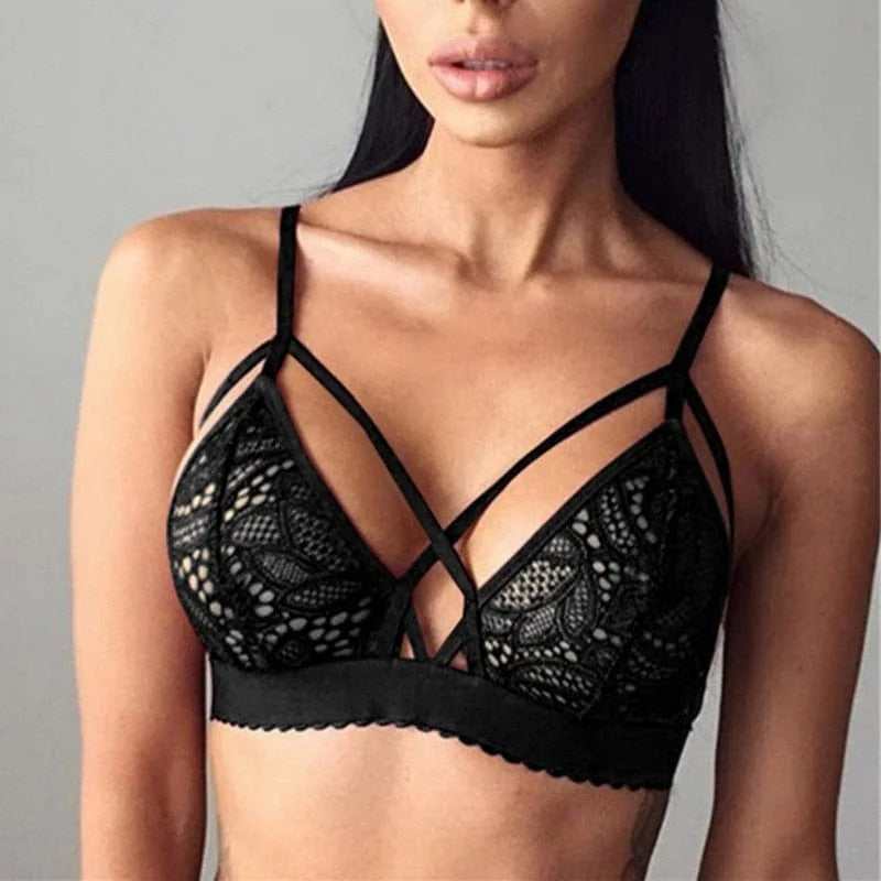 Bralette in pizzo con spalline decorative - nero / s