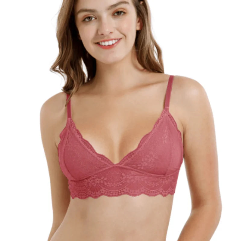 Bralette triangolo in pizzo con fondo abbassato - rosso / s