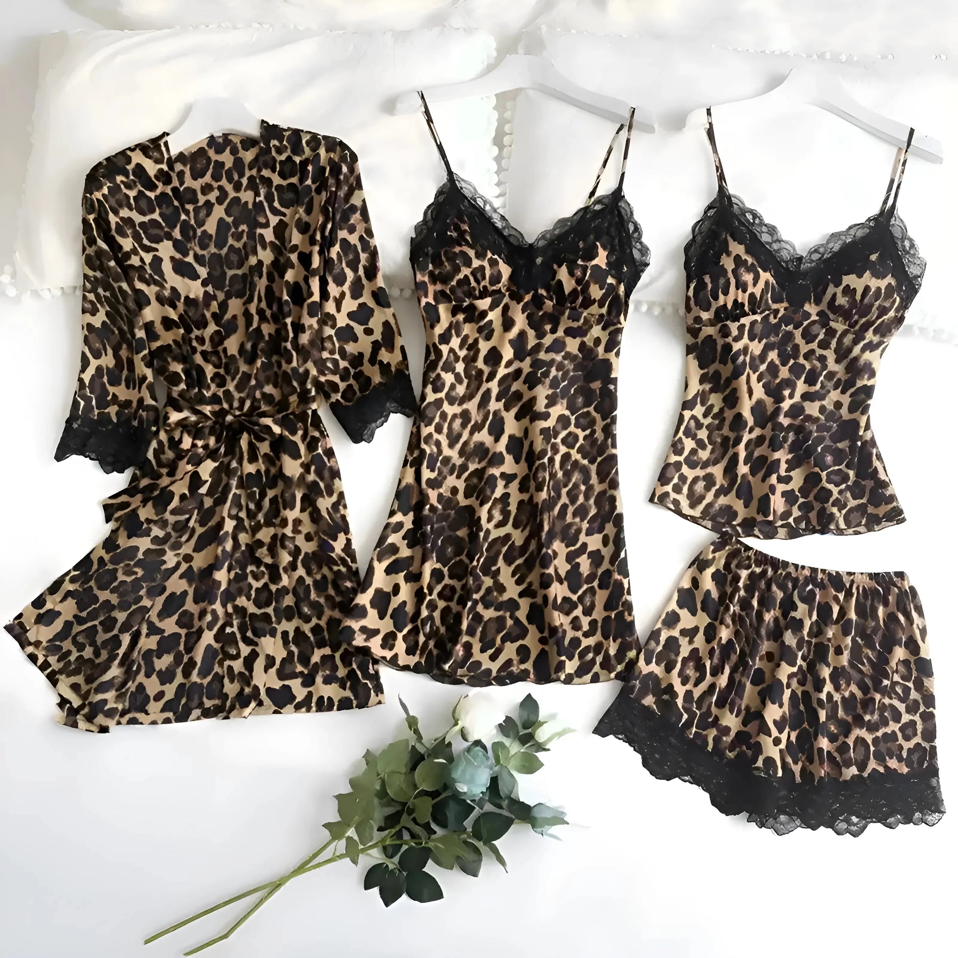 Marrone Set da Notte a Stampa Leopardo