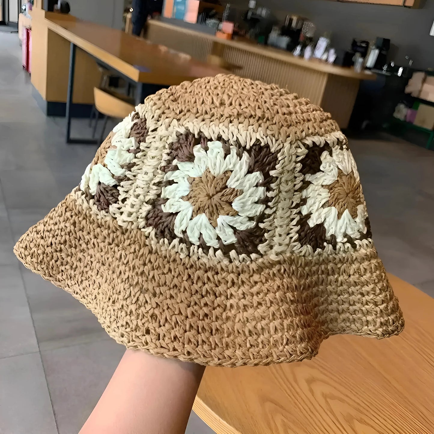 Marrone Cappello di Paglia con Fiori