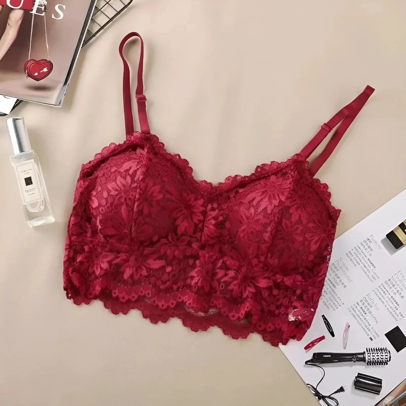 Borgogna Reggiseno in pizzo con design a vita bassa
