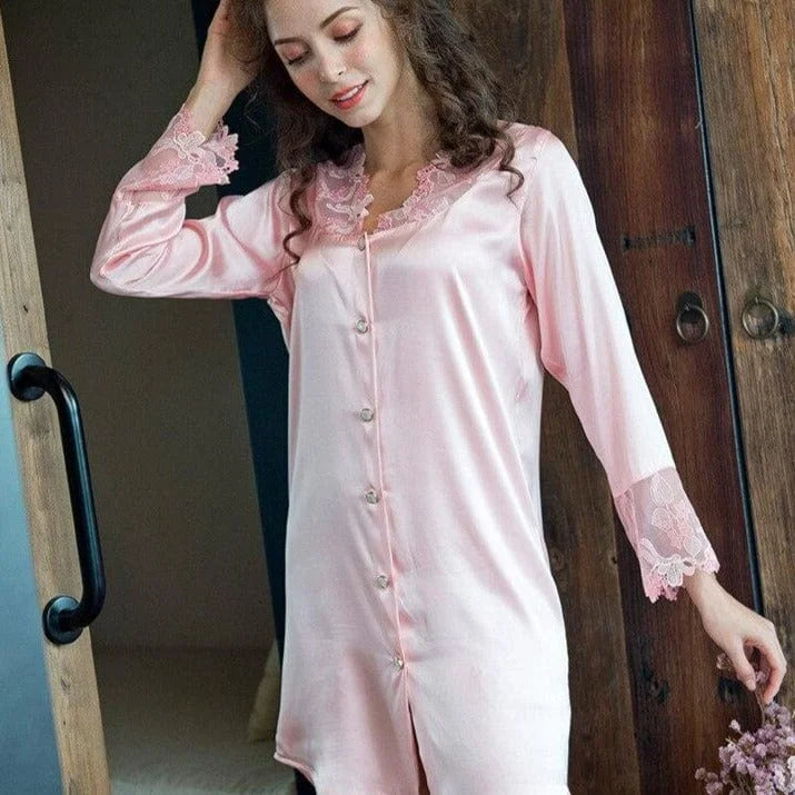 Camicia da notte da donna con bottoni - rosa / s