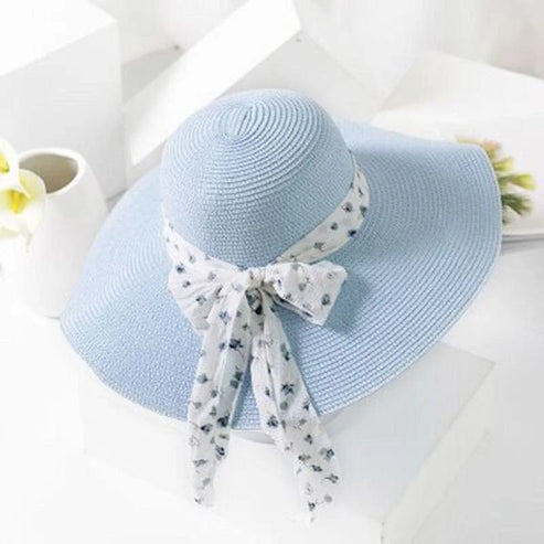Cappello da spiaggia con fiocco decorativo - blu / universale