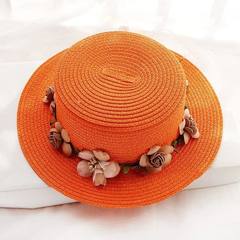 Cappello da spiaggia con fiori - arancia / universale