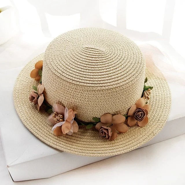 Cappello da spiaggia con fiori - beige chiaro / universale