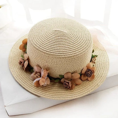 Cappello da spiaggia con fiori - beige chiaro / universale