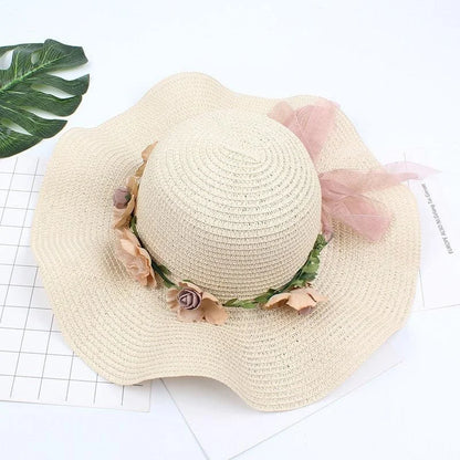 Cappello da spiaggia con fiori - beige / universale