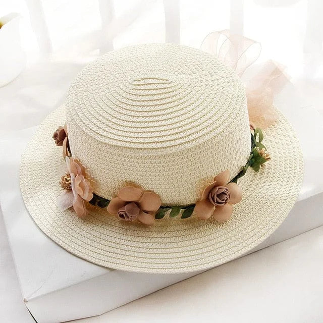 Cappello da spiaggia con fiori - bianco / universale