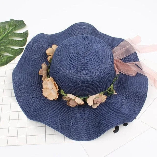 Cappello da spiaggia con fiori - blu navy / universale