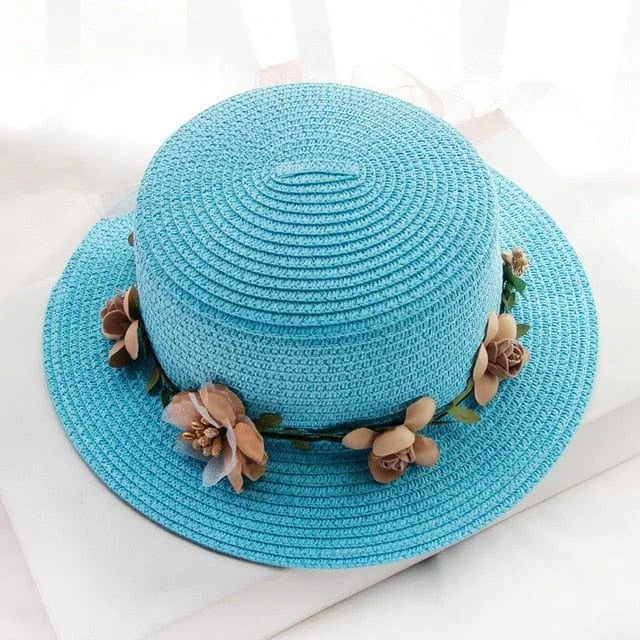 Cappello da spiaggia con fiori - blu / universale