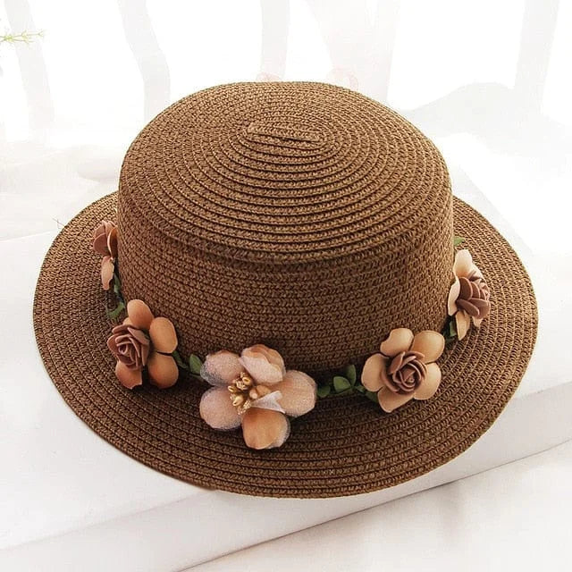 Cappello da spiaggia con fiori - marrone / universale