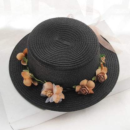 Cappello da spiaggia con fiori - nero / universale