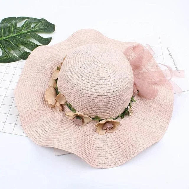 Cappello da spiaggia con fiori - rosa chiaro / universale