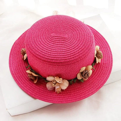 Cappello da spiaggia con fiori - rosa scuro / universale