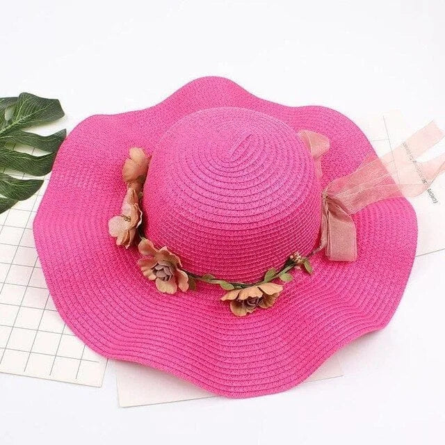 Cappello da spiaggia con fiori - rosa / universale