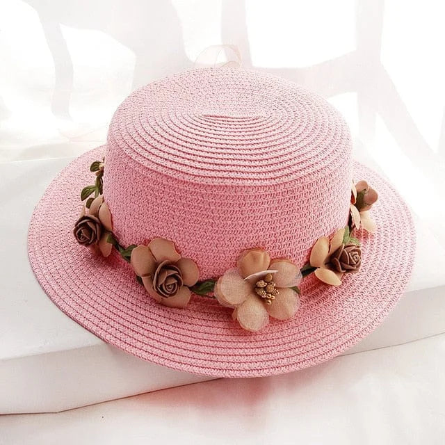 Cappello da spiaggia con fiori - rosa / universale