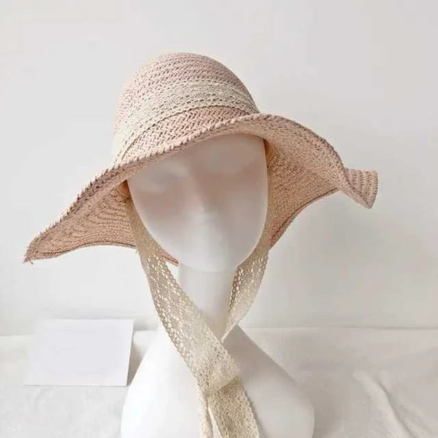 Cappello da spiaggia con nastro in pizzo