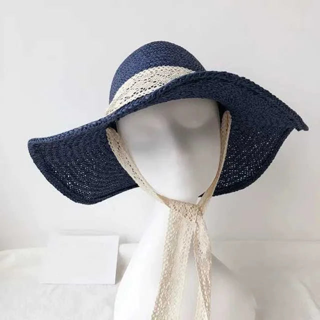 Cappello da spiaggia con nastro in pizzo - nero / universale