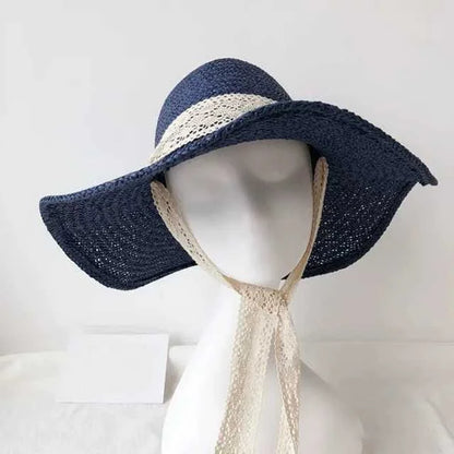 Cappello da spiaggia con nastro in pizzo - nero / universale